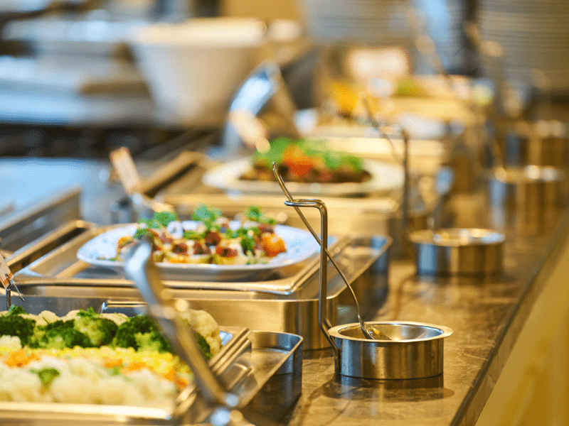 food trays at a buffet